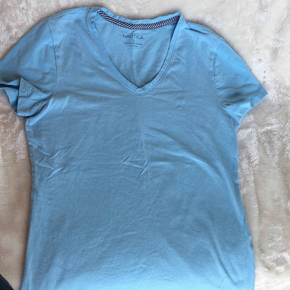 Nautica Women's Blue V-Neck Tee | Size S